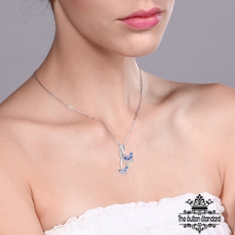 Blue Tanzanite 925 Silver Butterfly Necklace